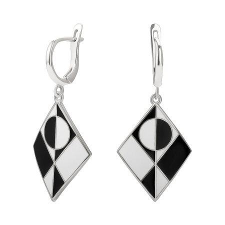 Cеребряные серьги-подвески с черной и белой эмалью