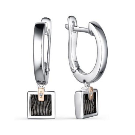 Серебряные серьги «Квадрат» с позолотой и бриллиантом