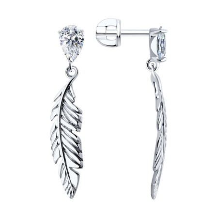 Серебряные серьги с фианитами «Перо»