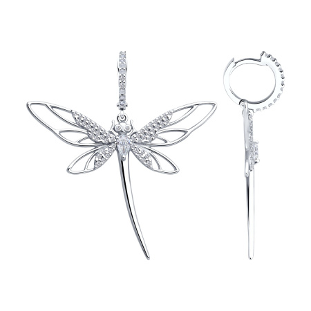 Серебряные серьги с фианитами «Стрекоза»