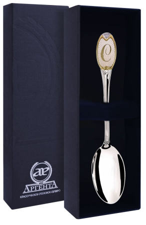 Серебряная ложка чайная с логотипом «С» и позолотой