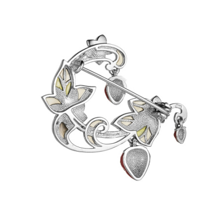 Серебряная брошь с эмалью и фианитами «Ягодка»