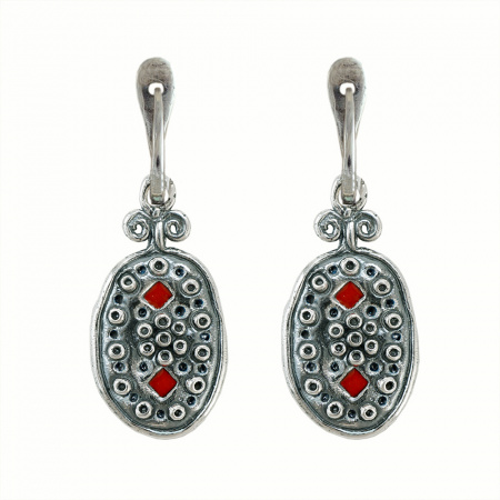 Серьги из серебра с красной эмалью