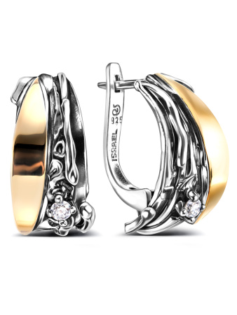 Серебряные серьги с золотом и фианитами