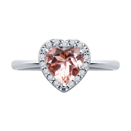 Серебряное кольцо с ситаллом и фианитами «Сердце»