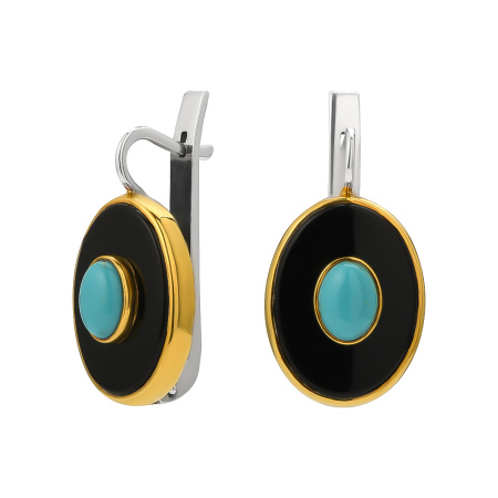 Серьги из серебра «Ночной Океан» с бирюзой и ониксом