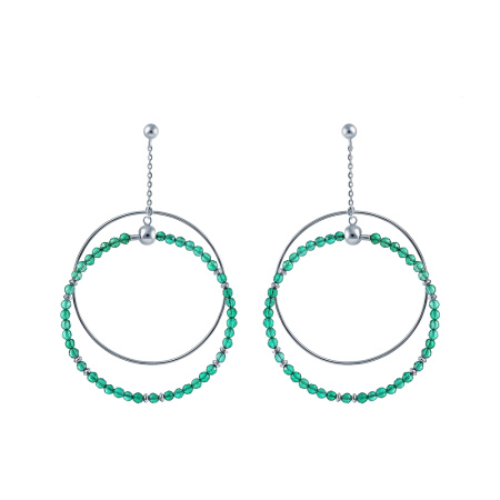 Серьги из серебра с зеленым агатом