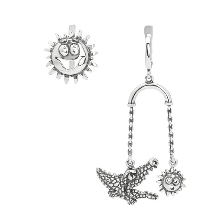 Серьги из серебра «Солнце» ассиметричные