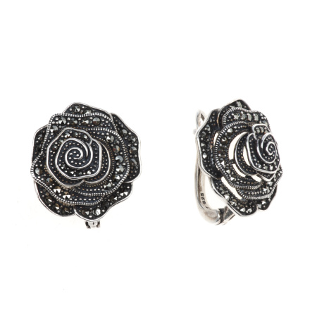 Серьги «Розы» из серебра с марказитами