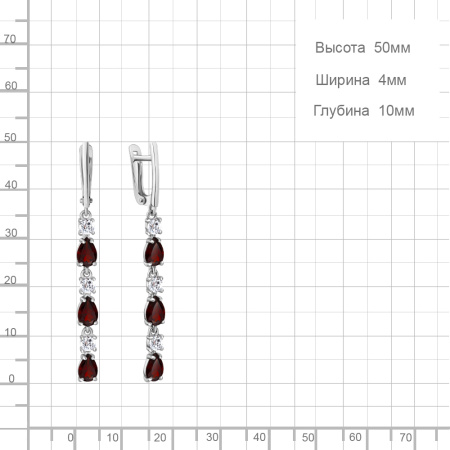 Серьги из серебра с гранатами и фианитами