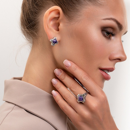 Серебряные серьги «Чароитовый Крест» с чароитом