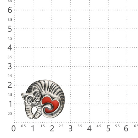 Серебряная брошь с эмалью «Кот и сердце»