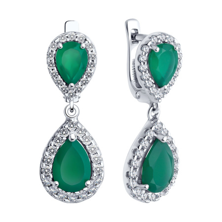 Серебряные серьги с агатом и фианитами