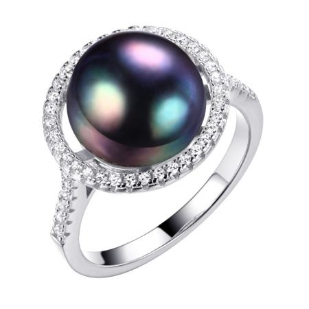 Кольцо из серебра с жемчугом и фианитами