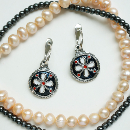 Серьги с эмалью «Цветок» из серебра