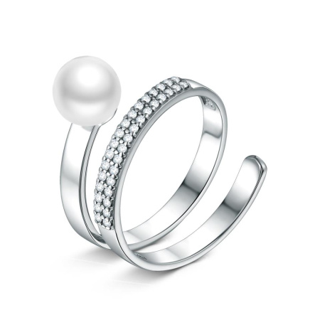 Кольцо из серебра с жемчугом и фианитами