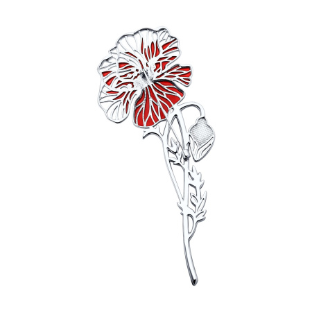 Брошь из серебра с эмалью «Мак»