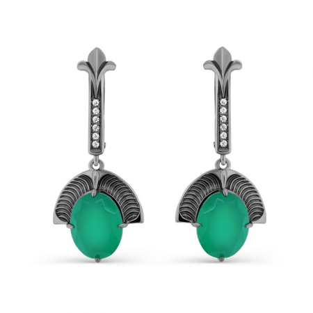 Серебряные серьги с ониксом и фианитами