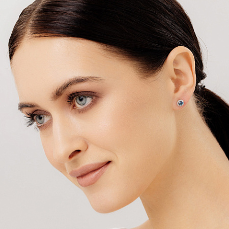 Серьги-пусеты из серебра с топазом и фианитами