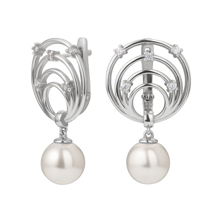 Серьги из серебра с фианитами и жемчугом