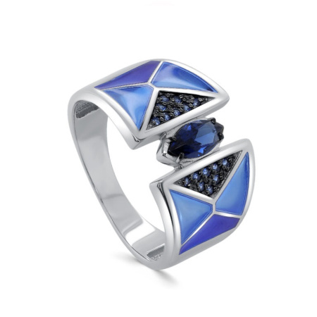 Кольцо из серебра с холодной эмалью и фианитами