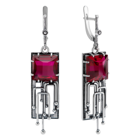 Серьги из серебра 925 «Сибелиус» с синтезированным рубином