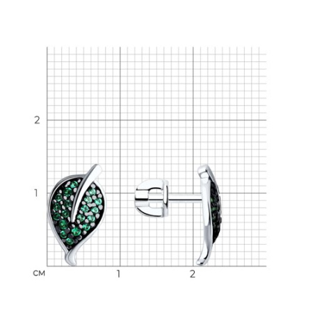 Серьги-пусеты из серебра с фианитами «Лист»