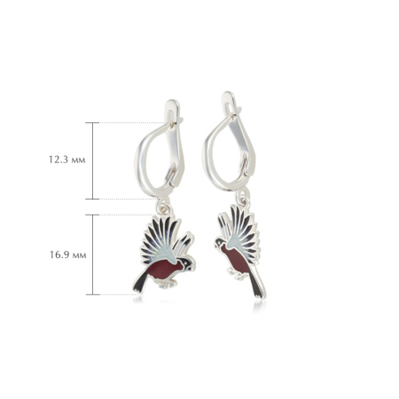Серьги-подвески из серебра «Снегири»