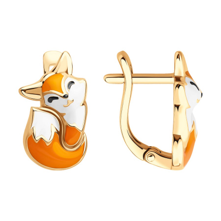 Детские серебряные серьги с эмалью «Лисичка»