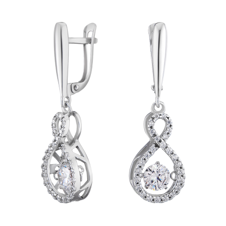 Серьги серебряные с танцующими фианитами