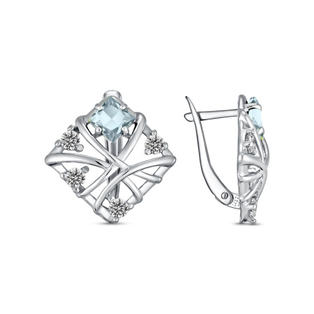 Серьги из серебра с голубым топазом и фианитами