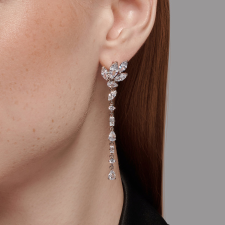 Серьги из серебра с фианитами Асимметрия