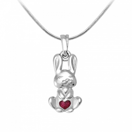 Подвеска из серебра с эмалью «Зайка с сердечком»