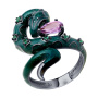 Серебряное кольцо с аметистом,эмалью и фианитами «Змея»