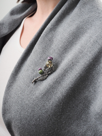 Брошь из серебра с эмалью и цитрином «Чертополох»