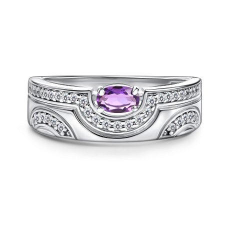Кольцо из серебра с аметистом и фианитами