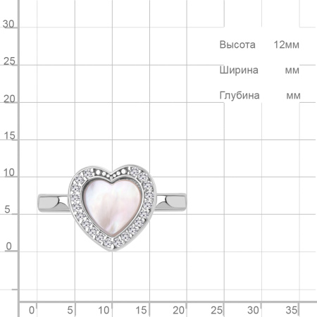 Серебряное кольцо с перламутром и фианитами «Сердце»