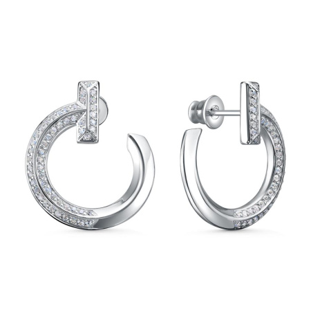 Серебряные серьги-пусеты с фианитами «Гвоздь»