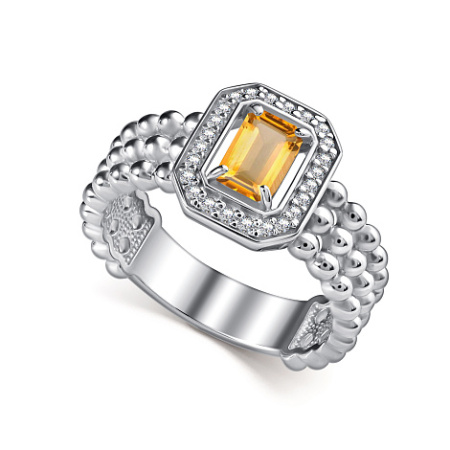 Кольцо из серебра с цитрином и фианитами