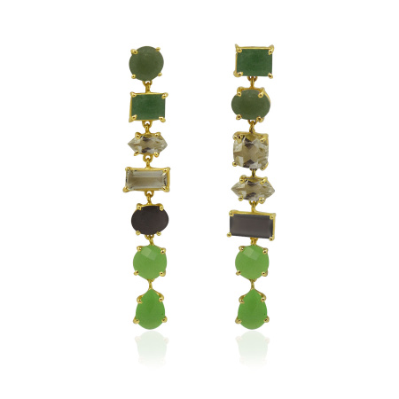 Серебряные серьги с аметистами, авантюринами, лунным камнем и пренитами