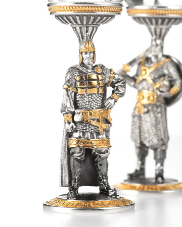 Дуэт рюмок «Былинные герои» серебро и хрусталь