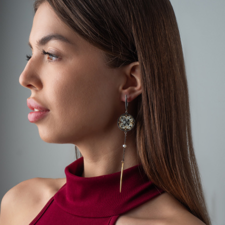 Серьги длинные из серебра Швея пуговица и иголка