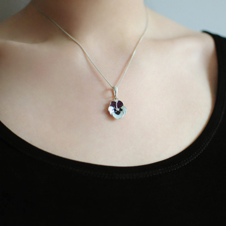 Подвеска из серебра «Анютины глазки» прозрачная с фианитами