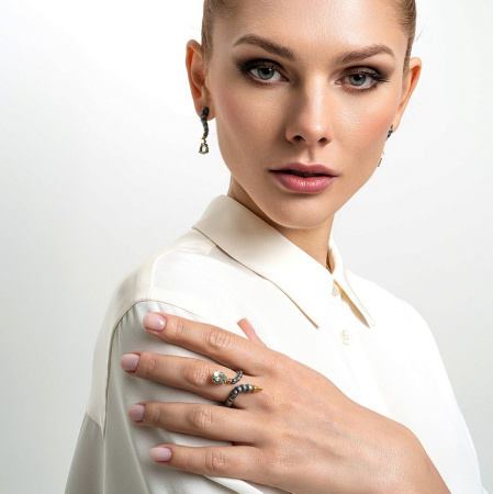 Серебряные серьги «Мятная Змея» с празиолитом