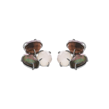 Серьги из серебра с перламутром, раухтопазом и дублетом стекло