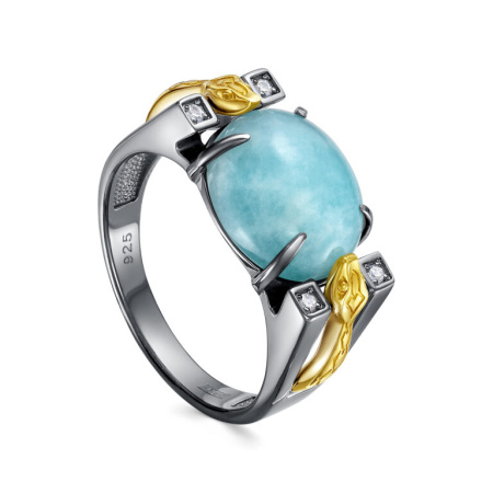 Кольцо из серебра с амазонитом «Змея»