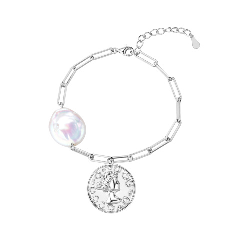Серебярный браслет с жемчугом «Монетка»