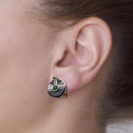 Серьги из серебра с зеленым агатом, шпинелью и топазами