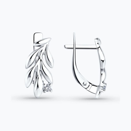 Серьги из серебра с фианитами «Листья»