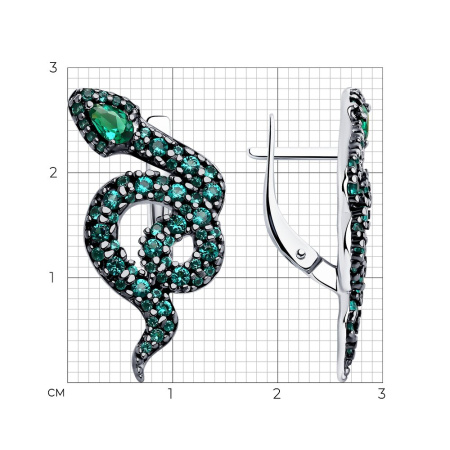 Серьги из серебра с фианитами «Змея»